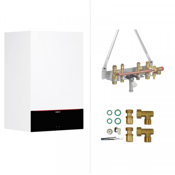 Viessmann Paket Vitodens 200-W B2KF 32 kW Kombi mit Montagehilfe Aufputz 7" Display