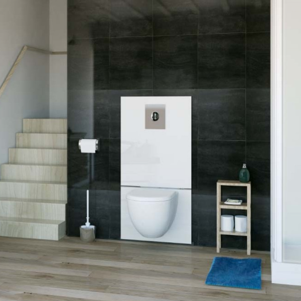 SFA SANIWALL Pro UP kurz WC-Kleinhebeanlage Montagerahmen mit Glasverkleidung (Schienensystem)