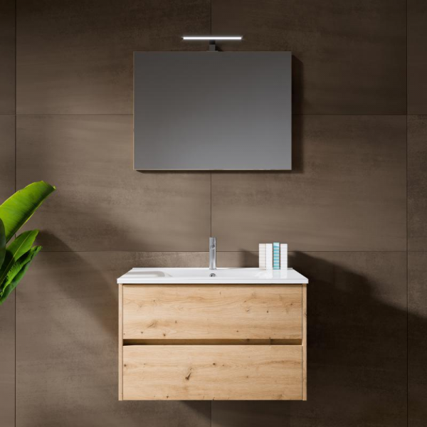 Riho Porto Wave 80 x 46 cm Waschtisch mit Waschtischunterschrank und LED-Spiegel