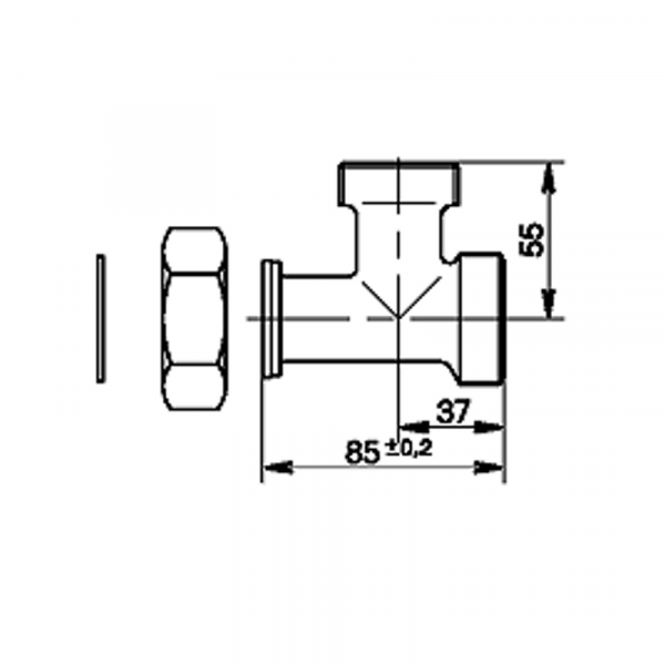 Viessmann T-Stück ohne Rückschlagklappe 1 1/4 x 1 1/2