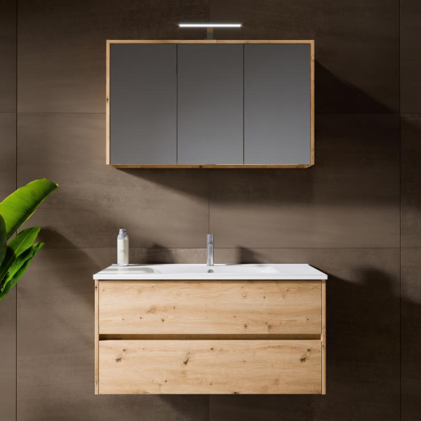 Riho Porto Wave 100 x 46 cm Waschtisch mit Waschtischunterschrank und LED-Spiegelschrank