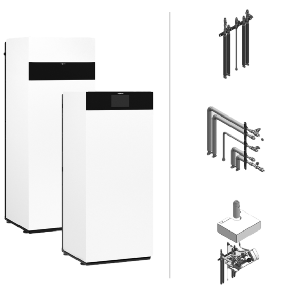Viessmann Vitodens 222-F mit 7 Zoll Touchdisplay, integriertem 100L Ladespeicher und Anschlusset