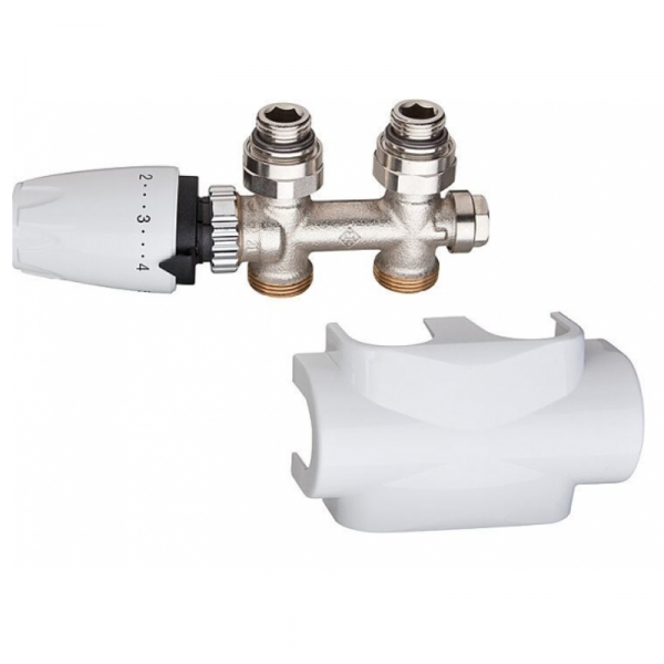Heimeier Multilux Ventilset Durchgang inklusive Designline Verkleidung, Thermostakopf DX, weiß