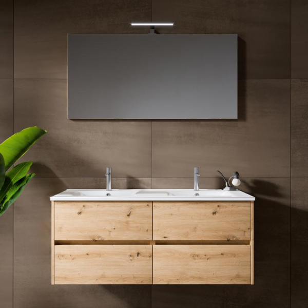 Riho Porto Square 120 x 46 cm Doppelwaschtisch mit Waschtischunterschrank und LED-Spiegel