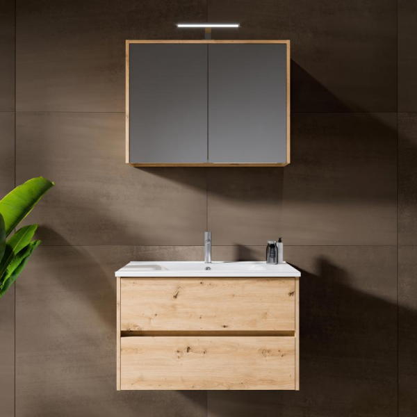 Riho Porto Square 80 x 46 cm Waschtisch mit Waschtischunterschrank und LED-Spiegelschrank