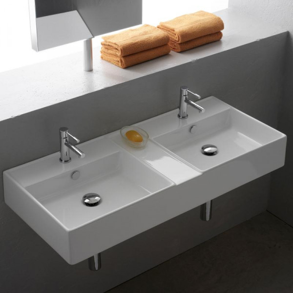 Scarabeo Teorema R Doppel-Aufsatz- oder Hängewaschbecken 106 x 46 cm weiß