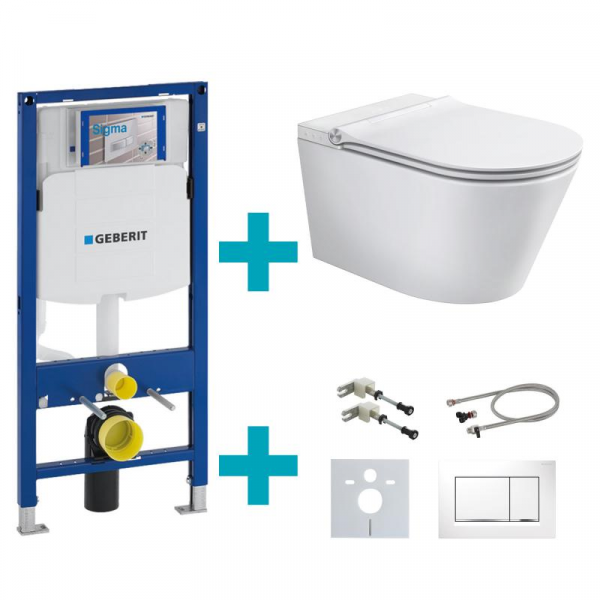 Schütte Cesari Dusch-WC mit WC-Sitz, Montage-& Anschlusszubehör und Sigma30 Drückerplatte